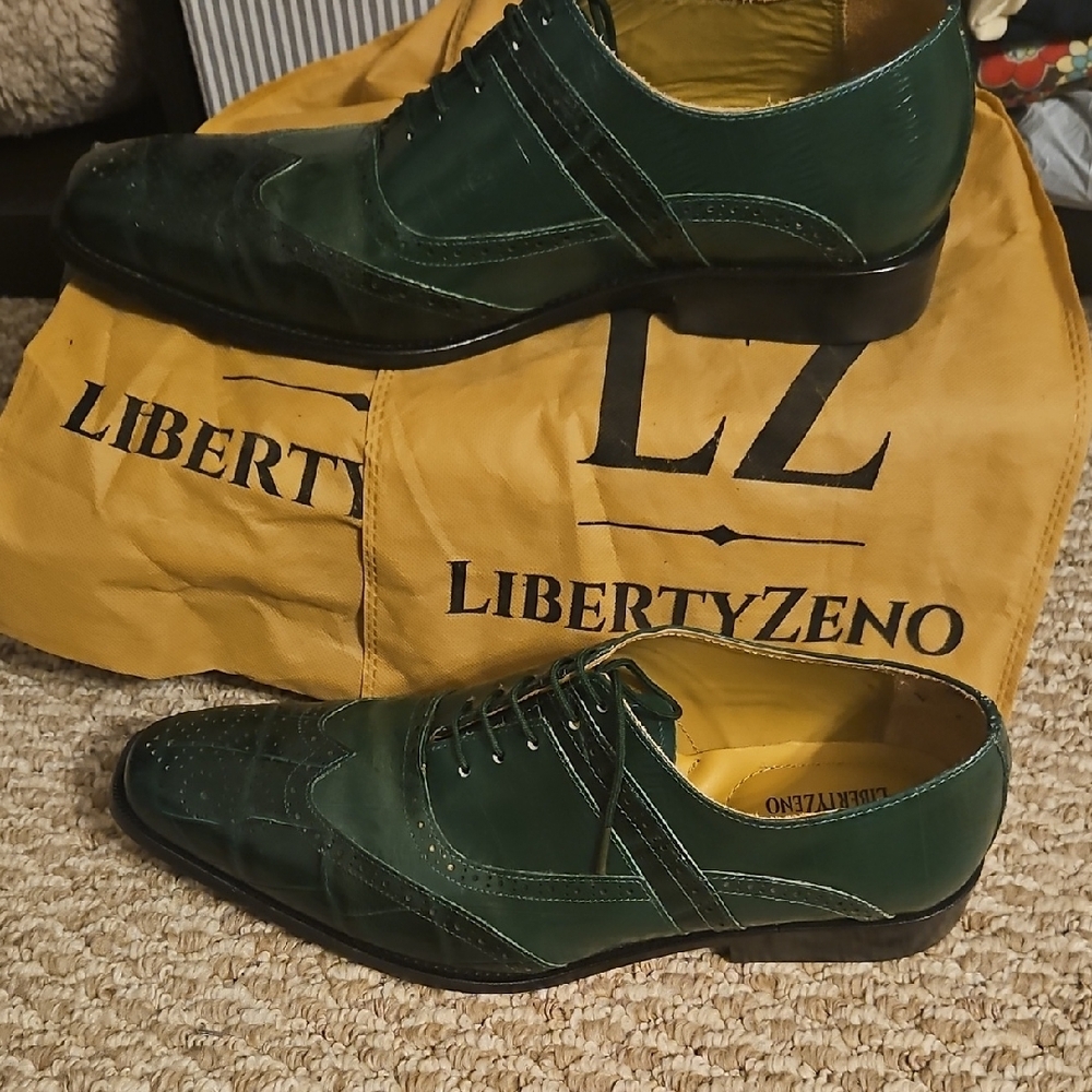 Emerald Green Wingtip Oxfords with Brogue Detailing - Picture 4 of 5
